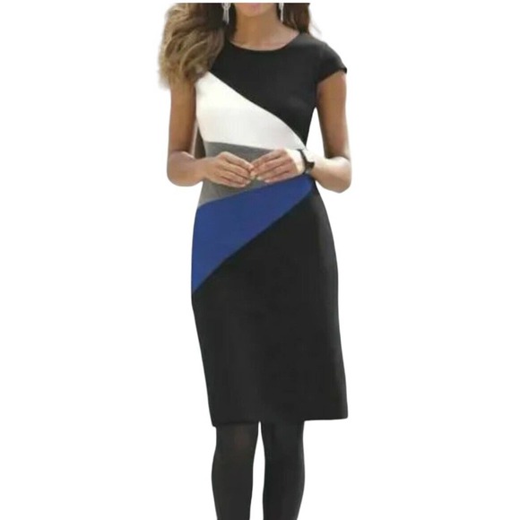 Monroe & Main Cap Sleeve Ponte Stretch Dress Sleeveless Colorblock Office Casu - Picture 1 of 14